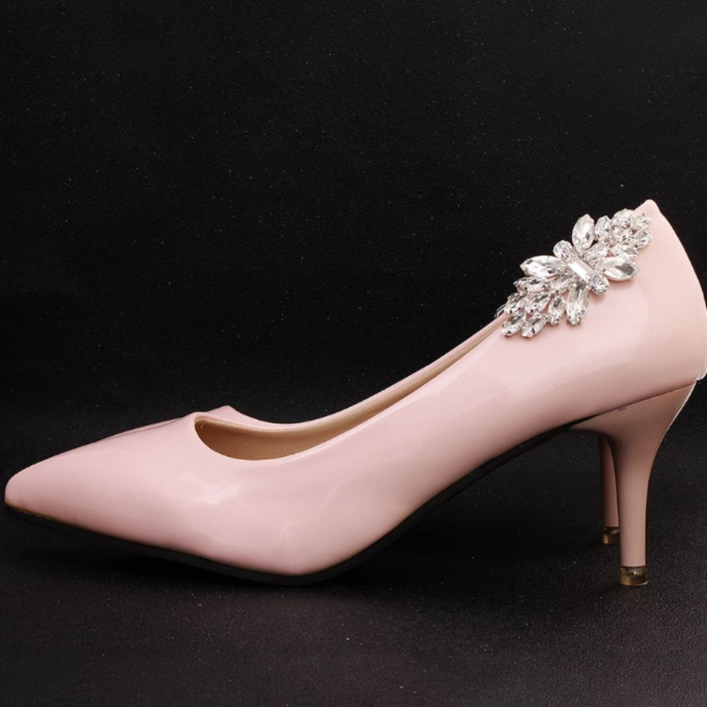 Shoe clips wedding elegant silver tone crystal new - Picture 3 of 7